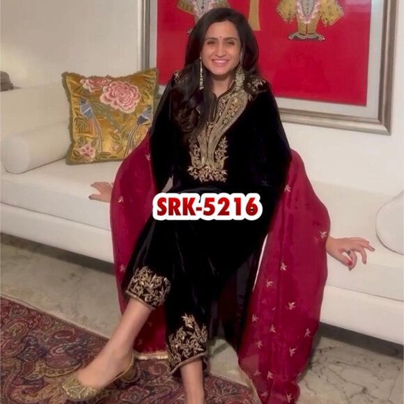 Velvet Fabric Salwar Suit - Picture 1 of 12